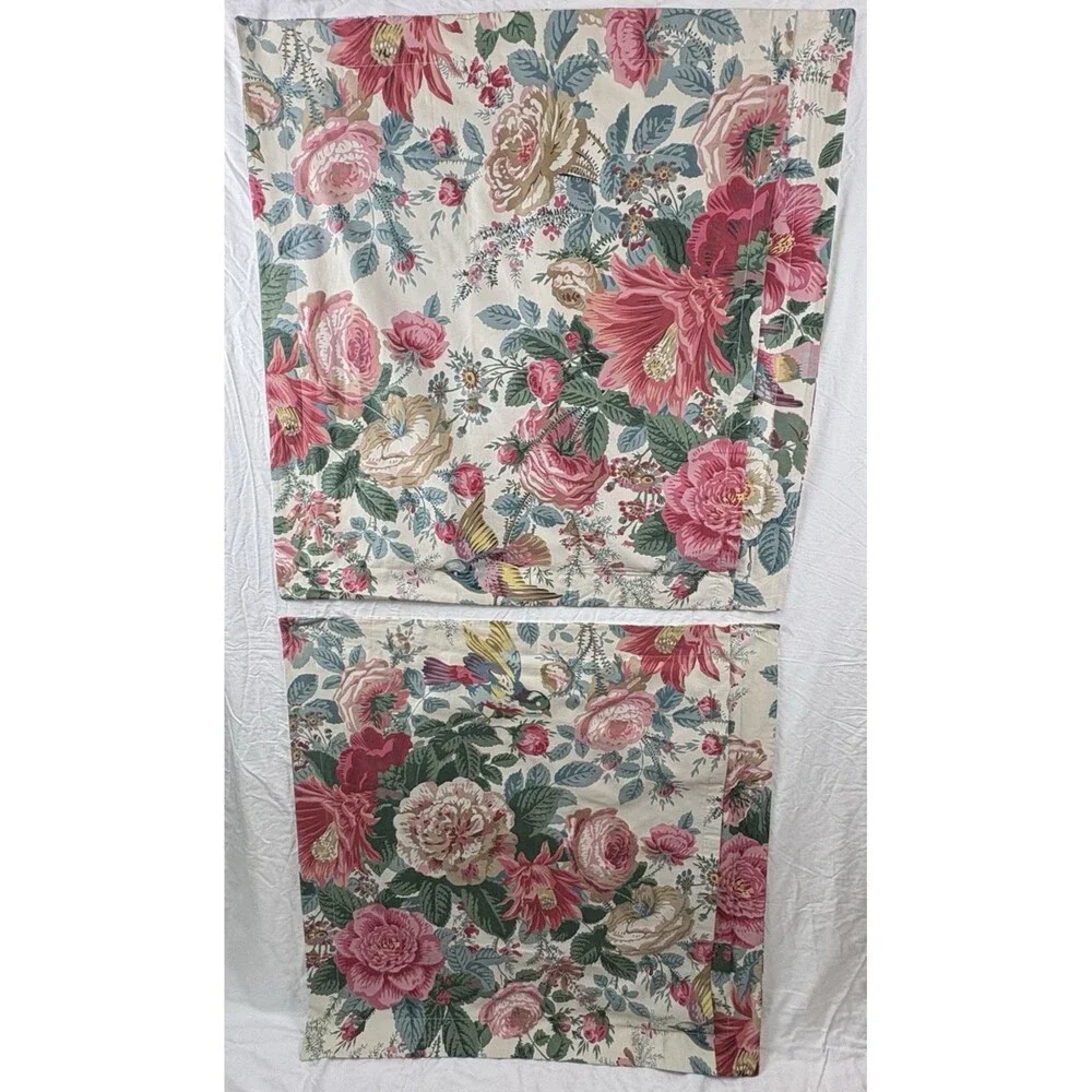 2 Pottery Barn Euro Shams Bird Floral Cottage Roses Jacobean Organic Cotton NWOT
